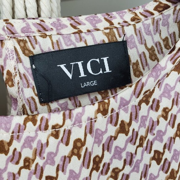Vici Collection Purple Brown Houndstooth Print Blouse Large - Picture 8 of 9